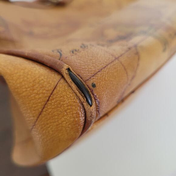 Alviero Martini Vintage Duffle Boston Bag Purse Map Pattern Leather Brown Large - Picture 14 of 16